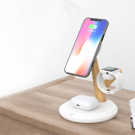 Індукційний зарядний пристрій для iPhone Apple Watch AirPods, Tree Branch, білий