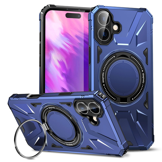 Чехол для iPhone 16 Plus, бронированный с подставкой и ручкой-планшетом, синий