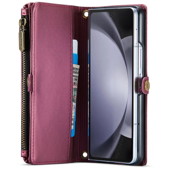 Чехол CASEME для Samsung Galaxy Z Fold6 5G, RFID Leather Wallet, с плечевым ремнем, красный