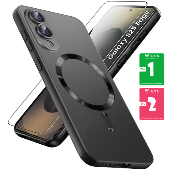 Чехол для Samsung Galaxy S25 Edge, ColorMag, для MagSafe, чёрный + закаленное стекло 9H
