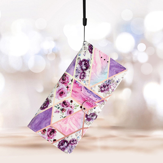 Чохол-книжка для Samsung Galaxy A25 5G, Wallet, marble & flowers, рожевий + скло 9H