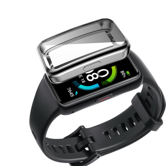 Чехол 2в1 с защитой экрана для часов Huawei Band 6/7, Silver