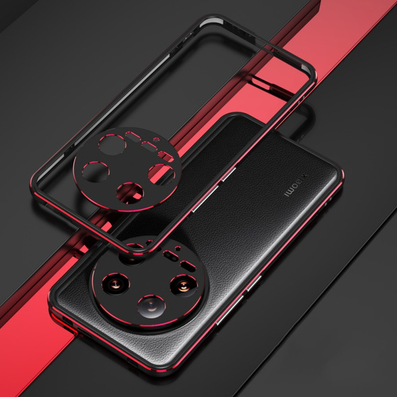 Чохол для Xiaomi 14 Ultra, Armor Bumper, з кришкою об'єктива, чорний / червоний