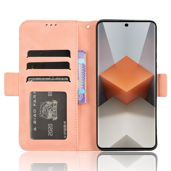 Футляр з клапаном для Xiaomi Redmi Note 13 Pro+, Card Slot, рожевий