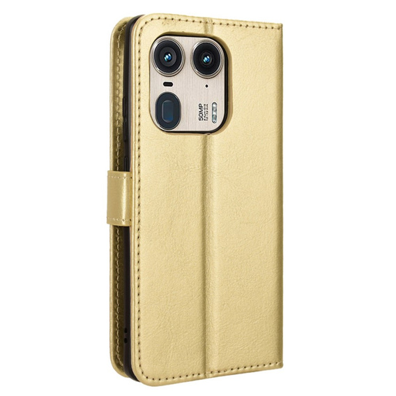 Откидной чехол для Motorola Edge 50 Ultra, Crazy Horse Wallet, золотой