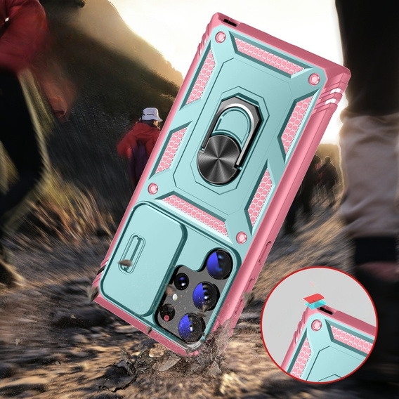 Чохол NOX Camera Slide Samsung Galaxy S23 Ultra, CamShield Slide, зелений / рожевий