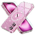 Чехол для iPhone 16, ERBORD Glitter MagSafe, розовый + стекло для экрана
