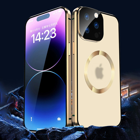 Магнитный чехол с двойным стеклом MagSafe для iPhone 15, золотой