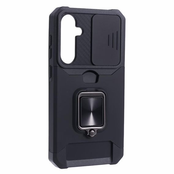 Бронированный чехол для Samsung Galaxy S23 FE, Camera Slide Card Slot, чёрный + 9H стекло