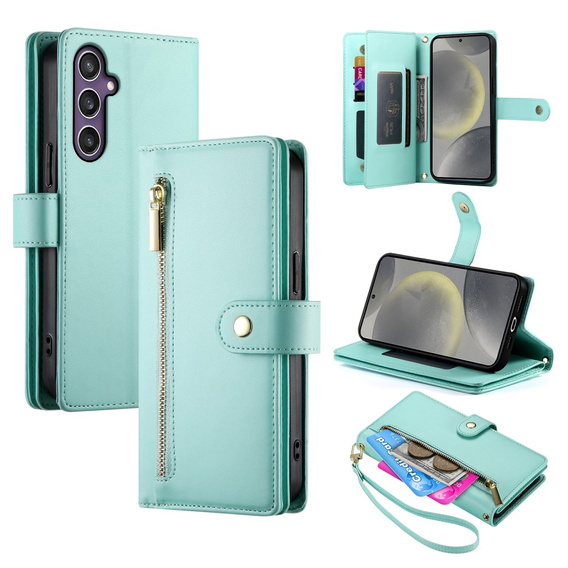 Откидной чехол для Samsung Galaxy S25+ Plus, Wallet Zipper Pocket, зелёный