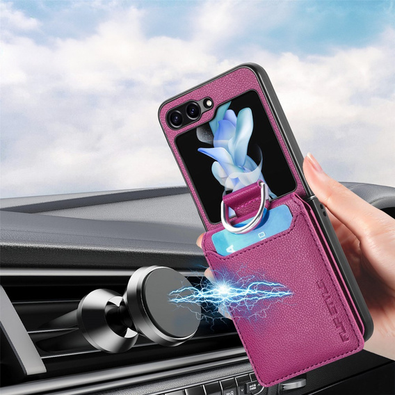 Чехол для Samsung Galaxy Z Flip7 FE / Z Flip6, Card Slot Ring Case, фиолетовый