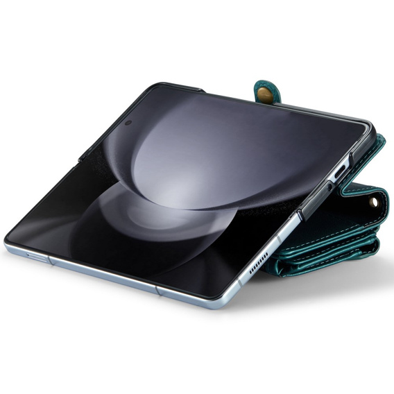 Чехол CASEME для Samsung Galaxy Z Fold6 5G, RFID Leather Wallet, с плечевым ремнем, зелёный