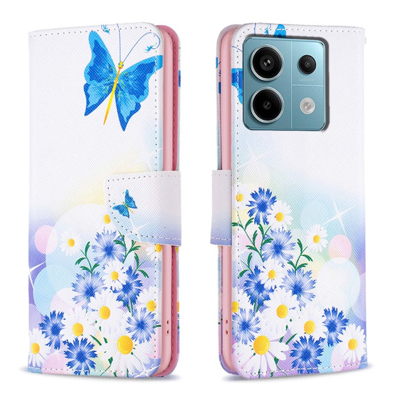 Откидной чехол для Xiaomi Redmi Note 13 Pro 5G, Wallet, Butterfly & Flowers белый