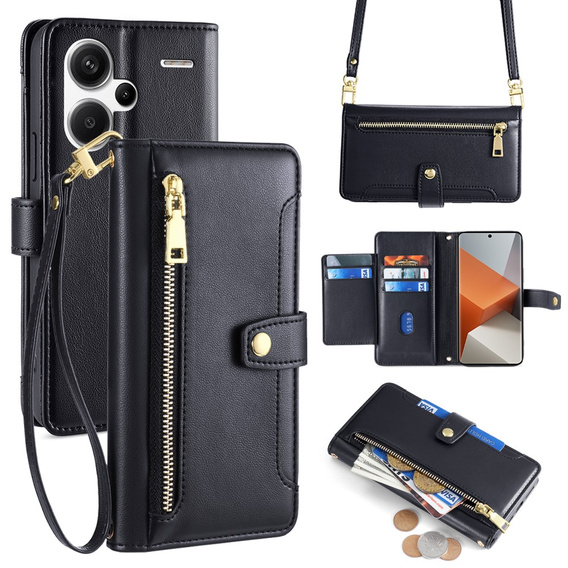 Откидной чехол для Xiaomi Redmi Note 13 Pro+, Wallet Zipper Pocket, чёрный