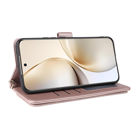 Флип-кейс Crossbody Leather Wallet для Realme 14 Pro+ 5G, розовый rose gold