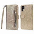 Чохол-книжка для Samsung Galaxy S24 Ultra, Wallet Zipper Pocket Glittery, золотий
