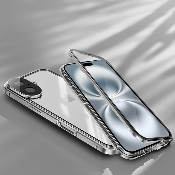 Чохол для iPhone 16, Magnetic Dual Glass, сріблястий