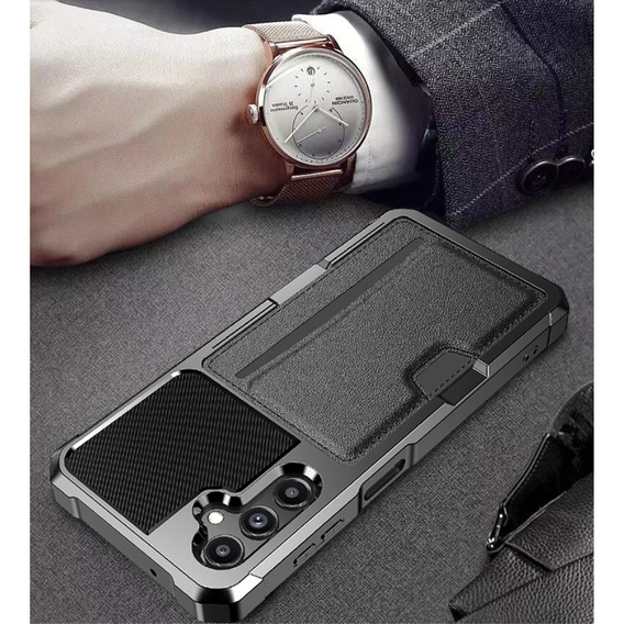 Чохол для Samsung Galaxy A25 5G, Card Holder Kickstand, чорний + скло 9H