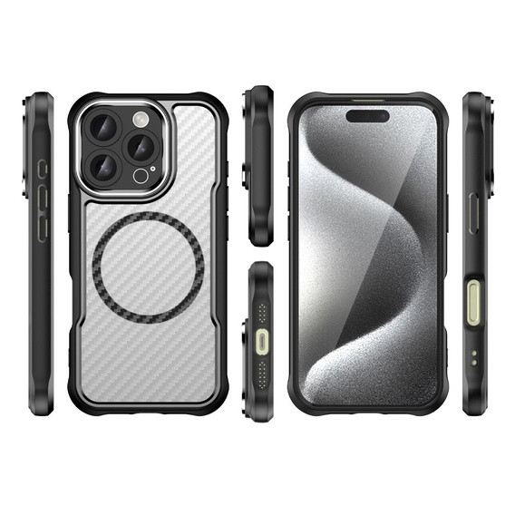 Чехол для iPhone 16 Pro, гибридный чехол Fusion Hybrid Carbon, для MagSafe, чёрный