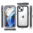 Чехол для iPhone 15, бронированный Full Protect 360° для MagSafe, стекло экрана, чёрный