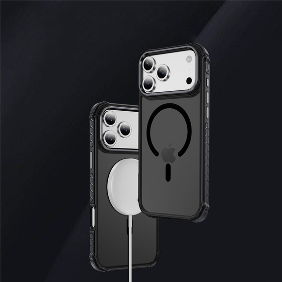 Матовий чохол для iPhone 17 Pro Max, броньований, для MagSafe, димчастий з чорними боковинами