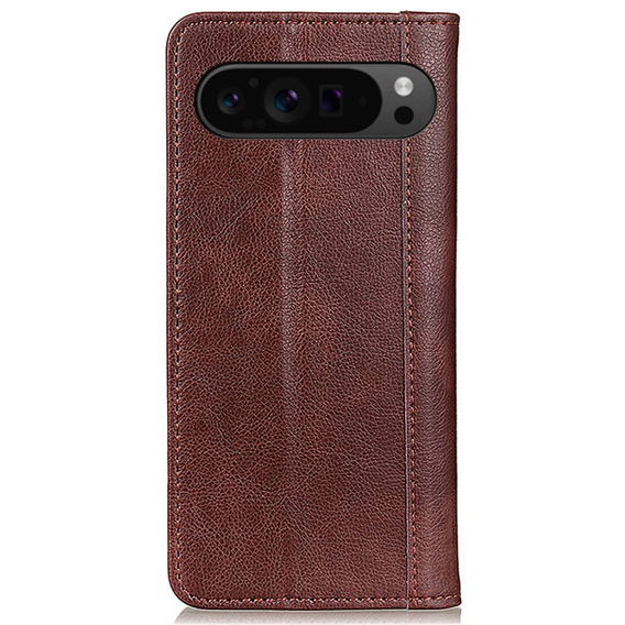 Чохол-розкладачка для Google Pixel 10 Pro XL / 9 Pro XL, з кишенею, шкіряний, коричневий