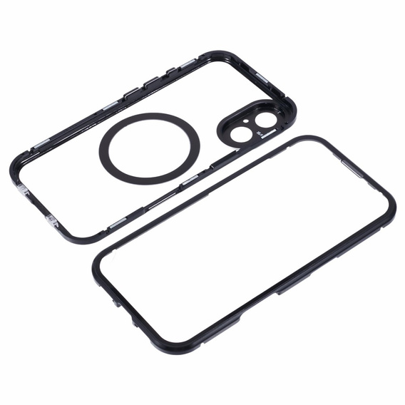 Магнитный чехол с двойным стеклом MagSafe для iPhone 16, чёрный