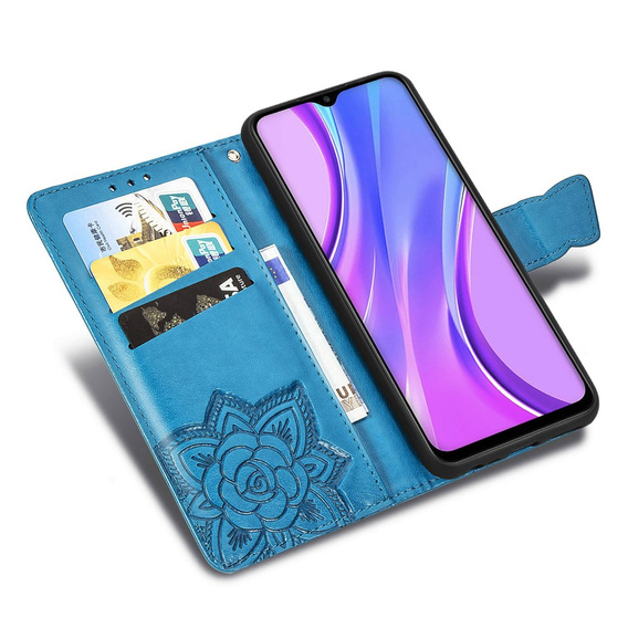 Откидной чехол для Xiaomi Redmi 9, Butterfly, синий