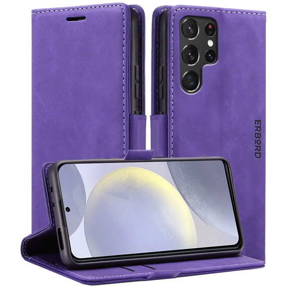 Чехол для Samsung Galaxy S24 Ultra, ERBORD Vintage, бумажник с клапаном, фиолетовый