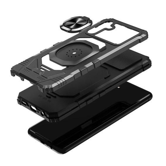 Чехол для Samsung Galaxy S23 FE, бронированный с подставкой и ручкой-планшетом, фиолетовый