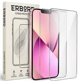 2x Закаленное стекло для iPhone 13 Mini, ERBORD 9H Hard Glass на экране