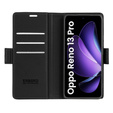 Чохол для Oppo Reno 13 Pro, ERBORD Glossy Litchi, гаманець з клапаном, чорний