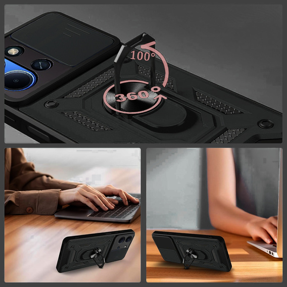 Броньований чохол для Xiaomi Redmi 15C 4G/LTE, із захистом камери, з підставкою, чорний