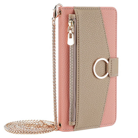 Флип-кейс для Samsung Galaxy A56 5G, Wallet Zipper Pocket, с зеркалом, розовый