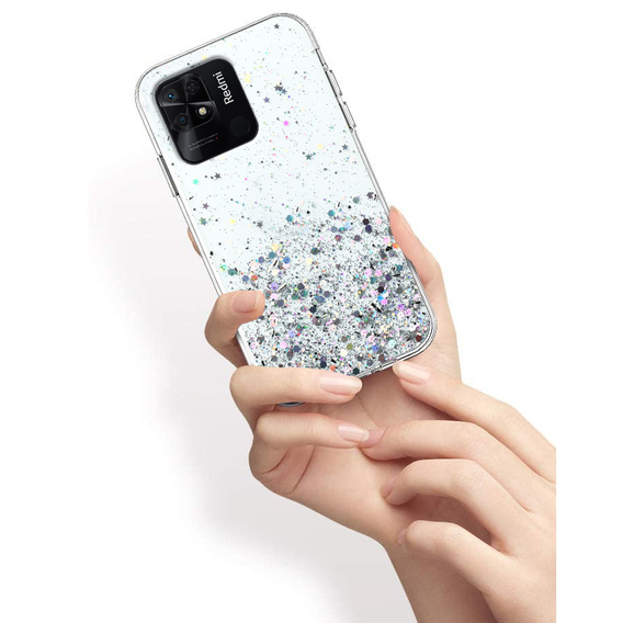 Чехол до Xiaomi Redmi 10C, Glittery, прозрачный