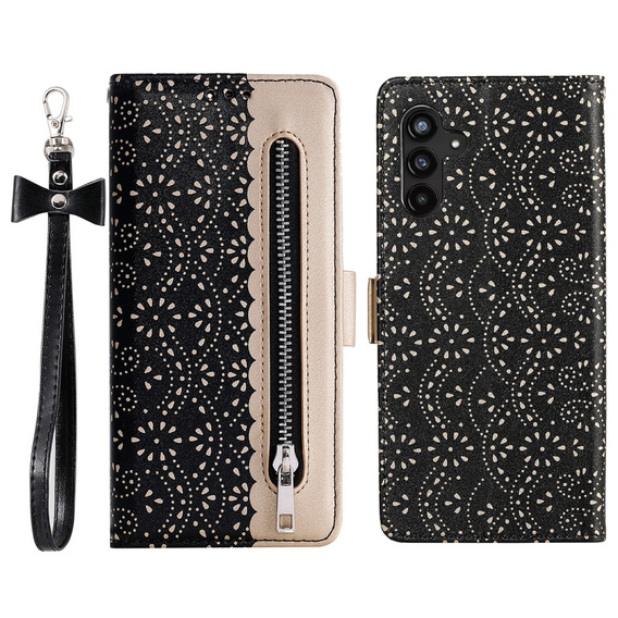 Чохол-кришка для Samsung Galaxy A25 5G, Wallet Pocket Zipper Lace, чорний