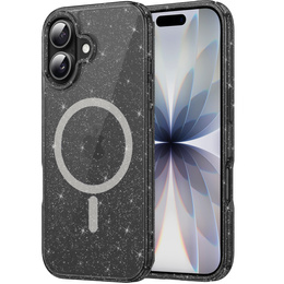 Чехол для iPhone 17, для MagSafe, глиттер, полупрозрачный черный
