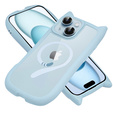 Чехол для iPhone 15, для MagSafe, Cute Cat, синий + стекло для экрана