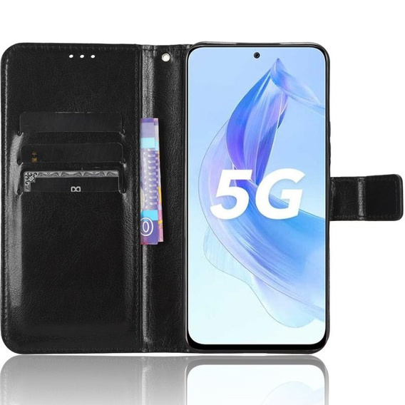 Откидной чехол для Honor 90 Lite 5G, Crazy Horse Wallet, чёрный