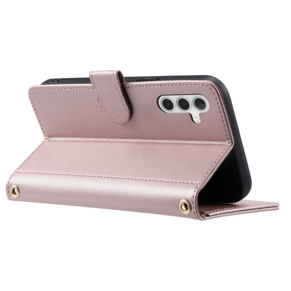 чехол-крышка для Samsung Galaxy A55 5G, Rhombus Crossbody Leather, розовый rose gold