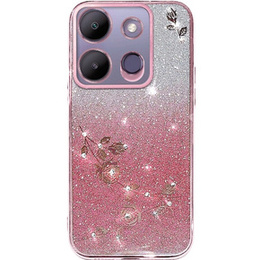 Чохол для Infinix Smart 7 4G, Glitter Flower, рожевий rose gold
