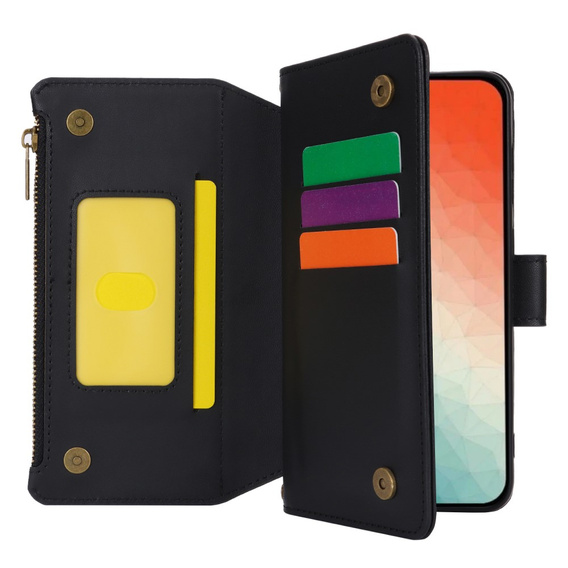 Откидной чехол для Samsung Galaxy S24, Wallet Zipper Pocket RFID, с плечевым ремнем, чёрный