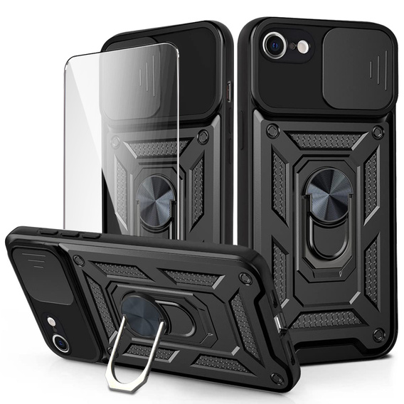 Броньований чохол для iPhone 16E, CamShield Slide, чорний + Загартоване скло 9H