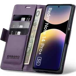 Чохол для Xiaomi Redmi Note 14 Pro+ 5G / Xiaomi Poco X7 5G / Xiaomi Redmi Note 14 Pro 5G, ERBORD Glossy Litchi, гаманець з клапаном, фіолетовий