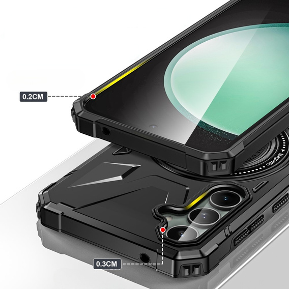 Чехол для Samsung Galaxy A15 5G, бронированный с подставкой и ручкой-планшетом, фиолетовый + 9H стекло