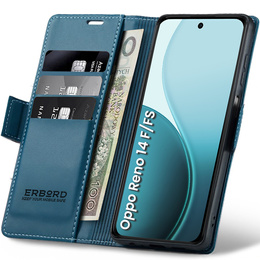 Чохол для Oppo Reno 14 F / 14 FS, ERBORD Glossy Litchi, гаманець з клапаном, м'яти