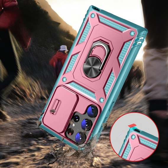 Чехол NOX Camera Slide Samsung Galaxy S23 Ultra, CamShield Slide, розовый / зеленый