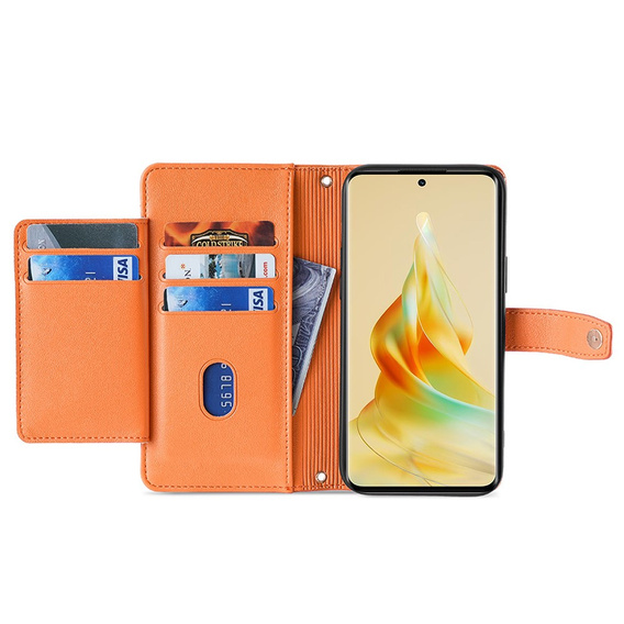 Откидной чехол для Oppo Reno8 T 4G, Wallet Zipper Pocket, оранжевый