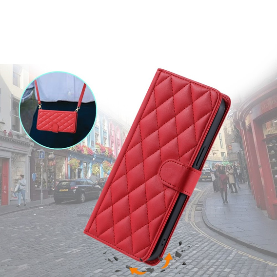 чехол-крышка для Xiaomi Redmi Note 13 Pro 4G / Xiaomi Redmi Note 14S / Xiaomi Poco M6 Pro 4G, Rhombus Crossbody Leather, красный