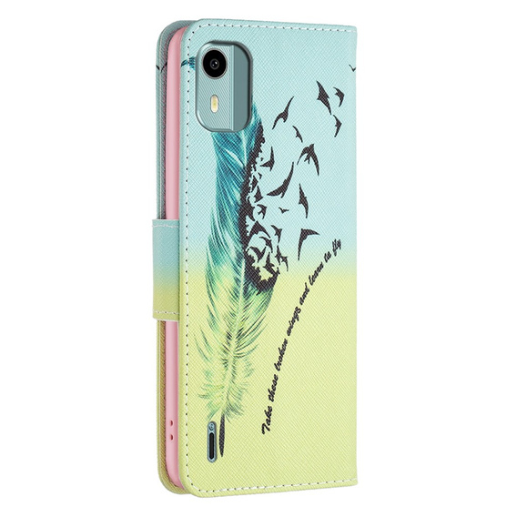 Откидной чехол для Nokia C12 4G, Wallet, feather, синий